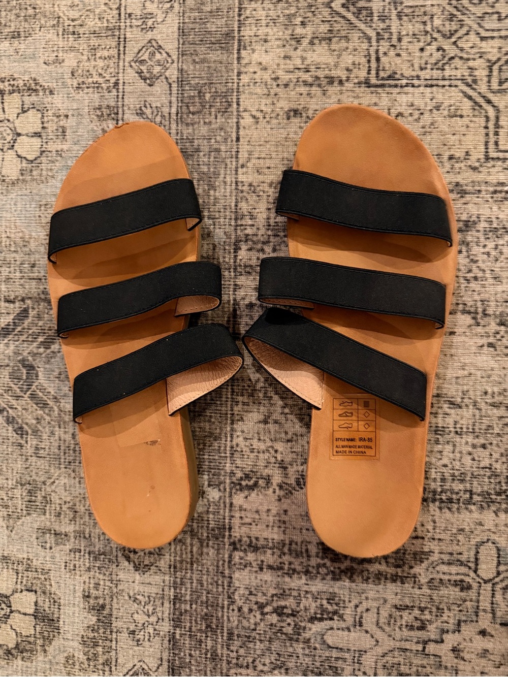 Source Unknown Women’s Triple-Strap Slide Sandals in Tan and Black